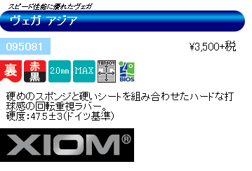 XIOM エクシオン 卓球ラケット用ラバー ヴェガ アジア 095081 裏ソフト